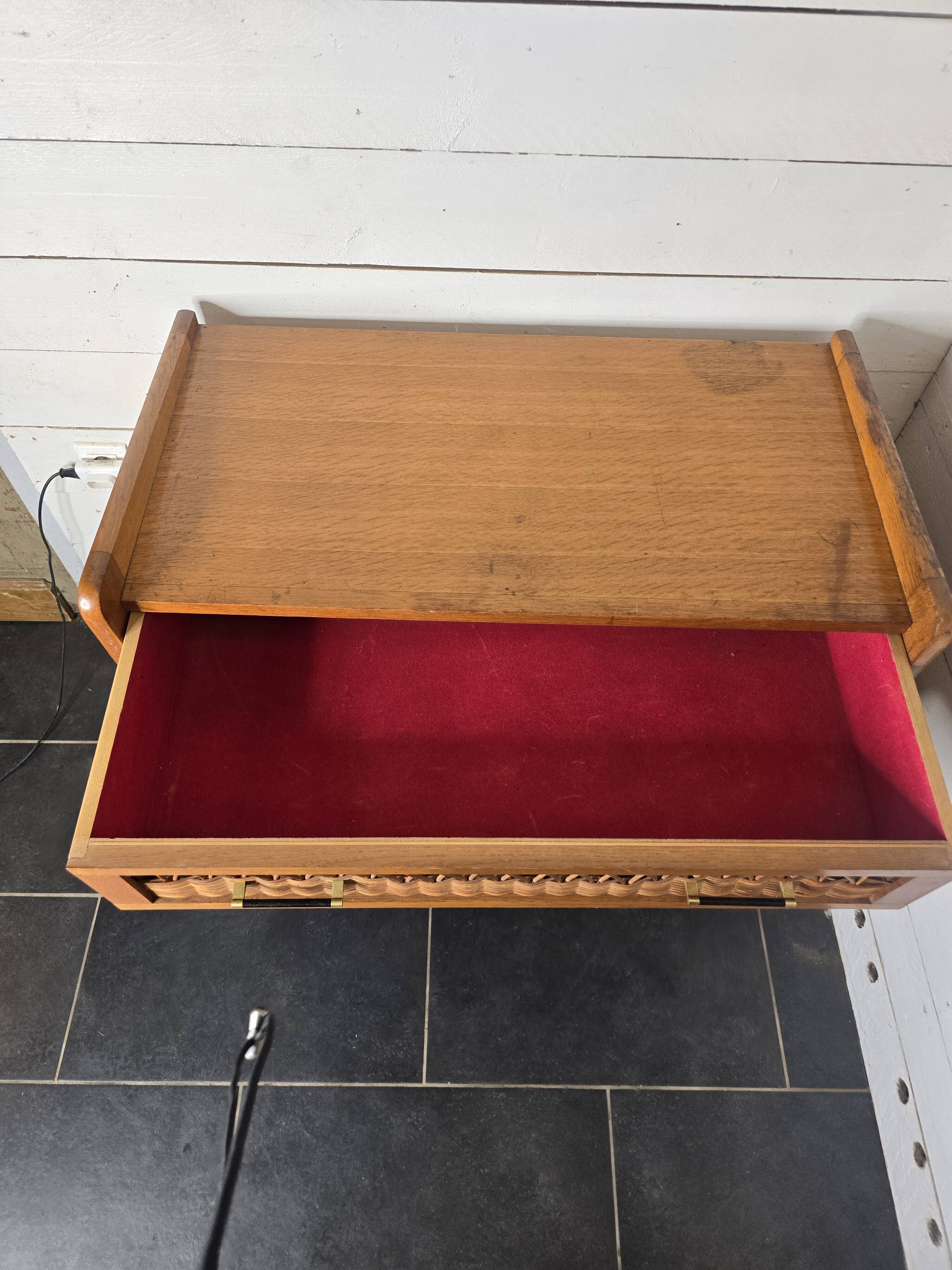 Commode en rotin et bois, années 60