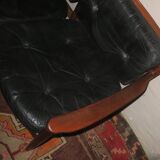 Cadett 3.seater sofa in teak and leather by Eric Merthen, Sweden 1960s