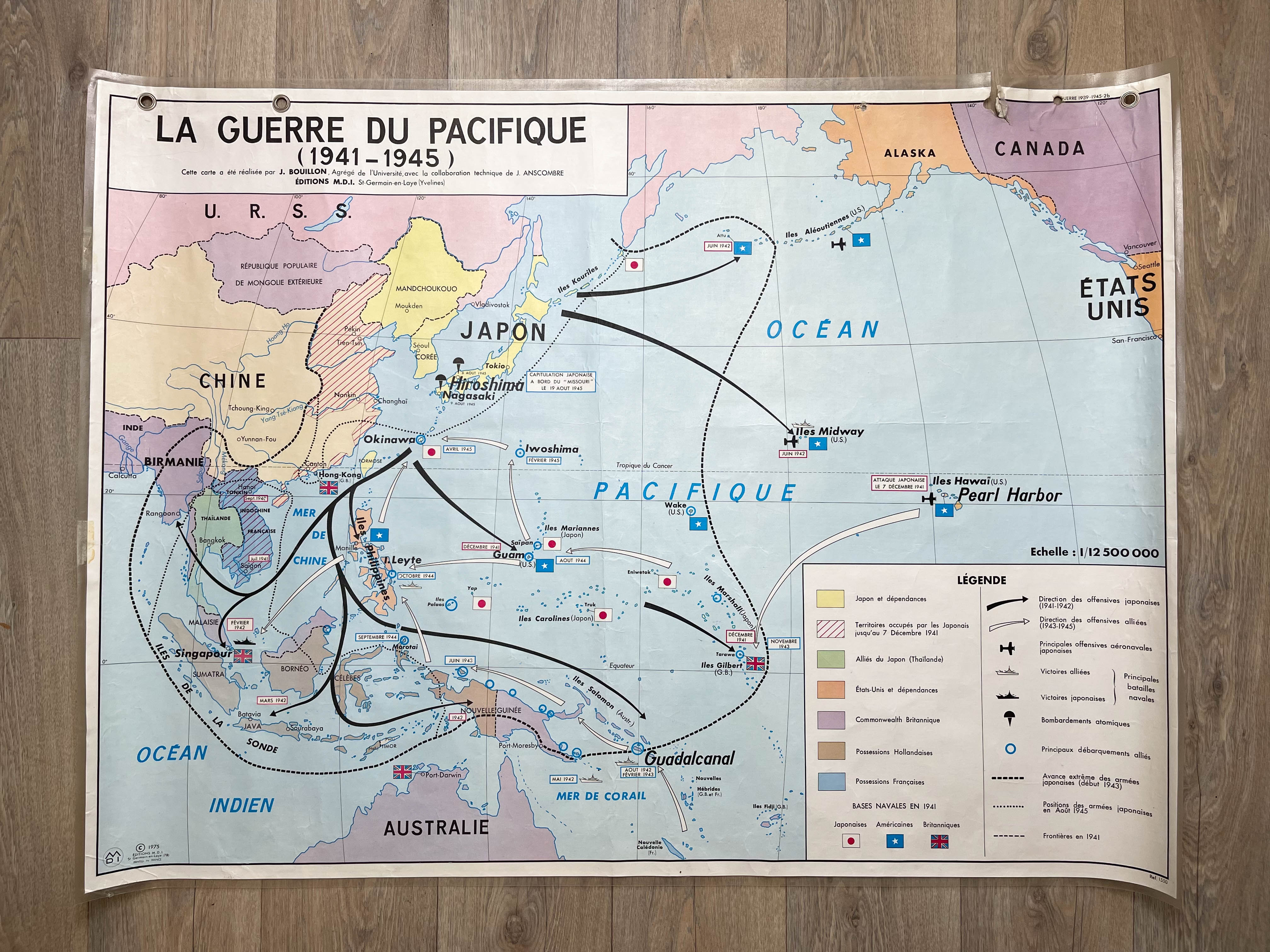 Vintage school map war in europe and the pacific mdi year 1975