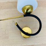Pair of Arlus 50s opaline black and golden brass wall lamps