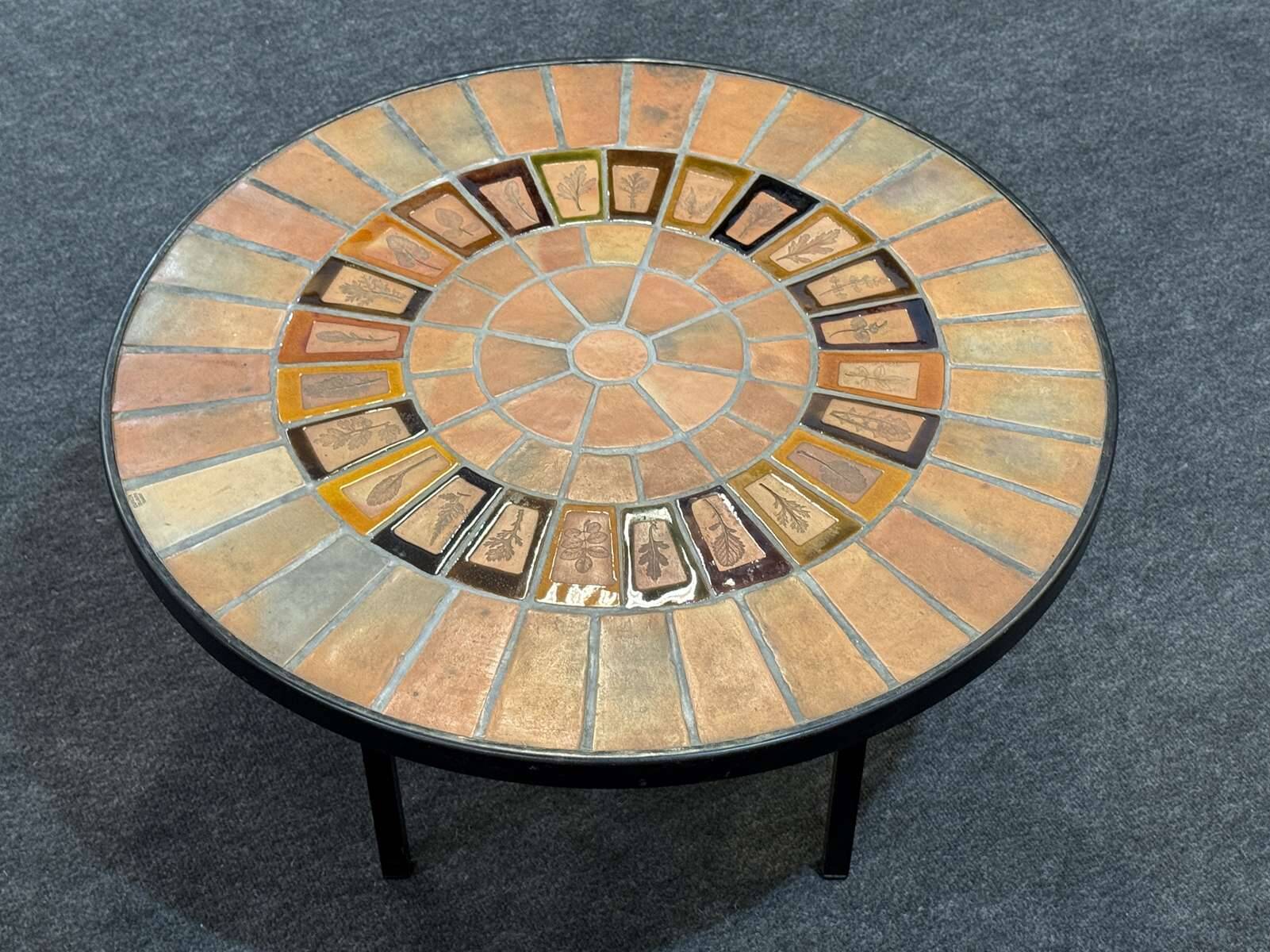 1960s round coffee table Vallauris signed Capron