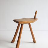 Brutalist tripod stool in carved wood, 1950s