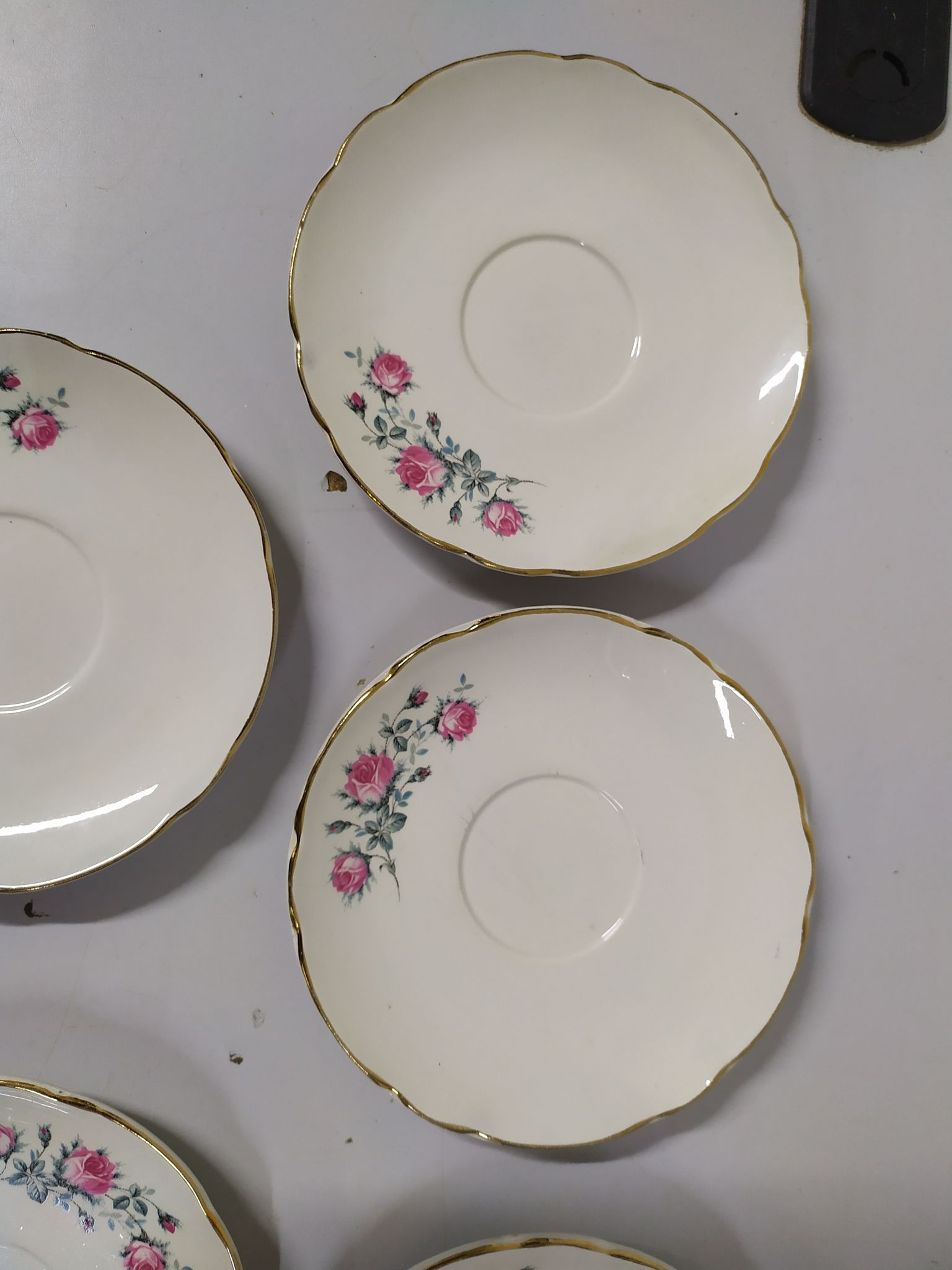 Lot of 6 saucers Sarreguemines digoin eded golden pink flowers