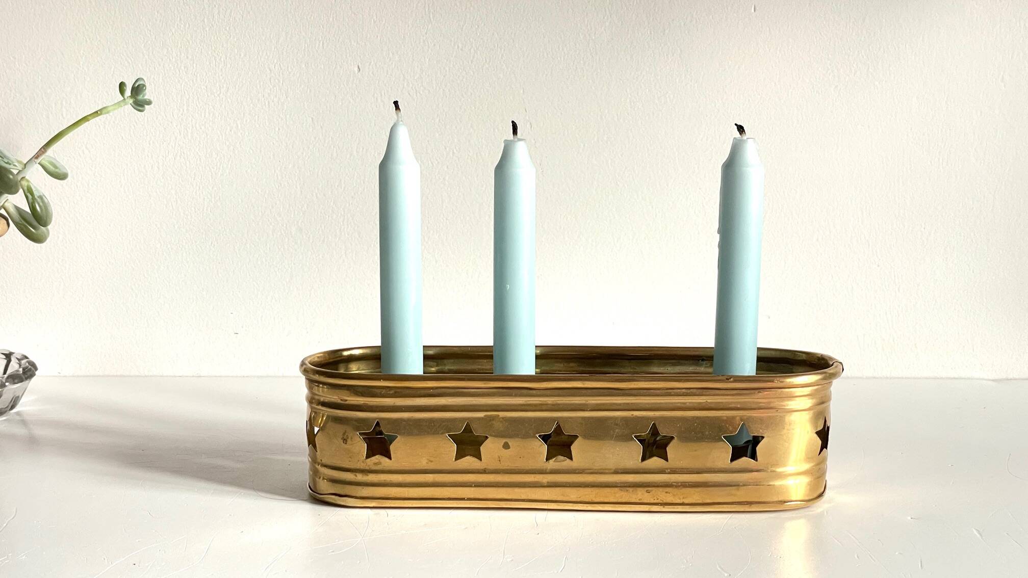 Bougeoir chandelier etoiles vintage laiton