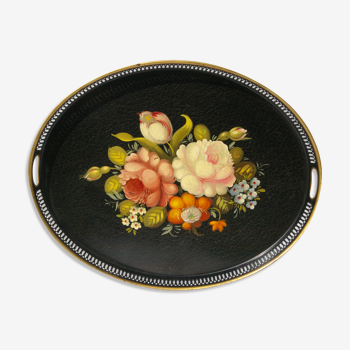 Vintage plate tray with hand-painted floral decoration