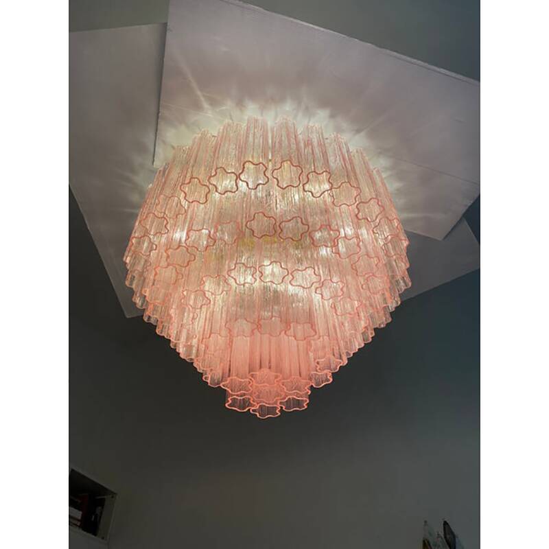 Lustre en verre de Murano rose « Tronchi »