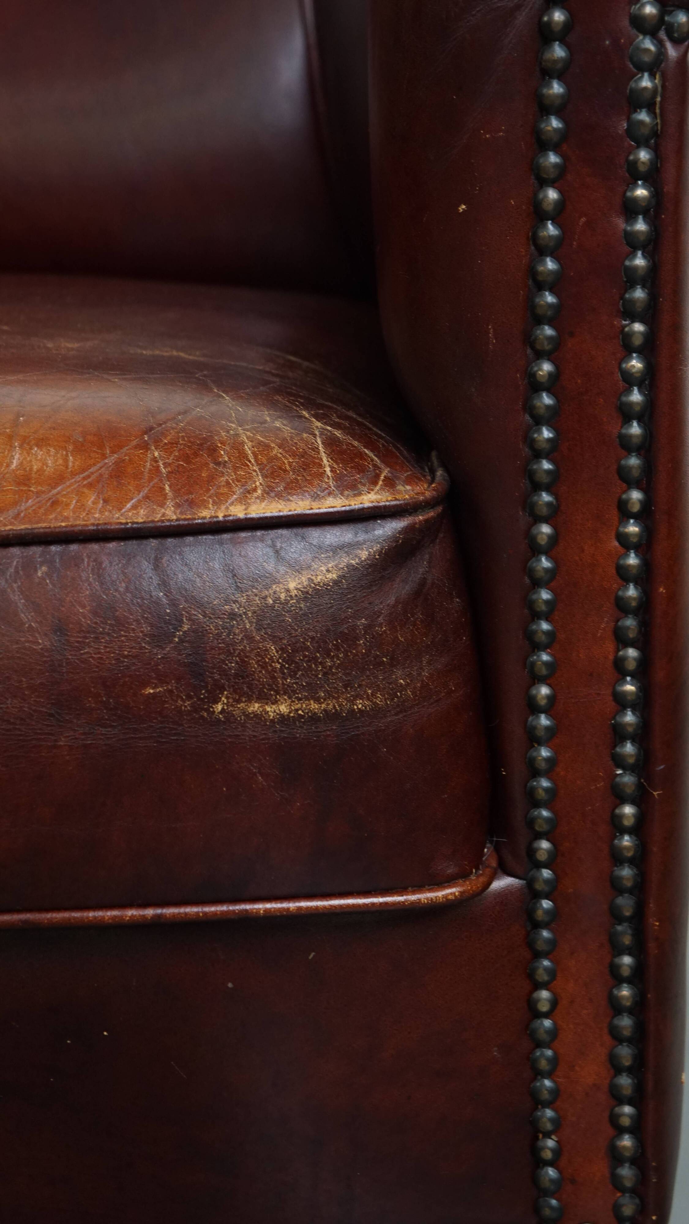 Cowhide Leather Club Chair in English Style