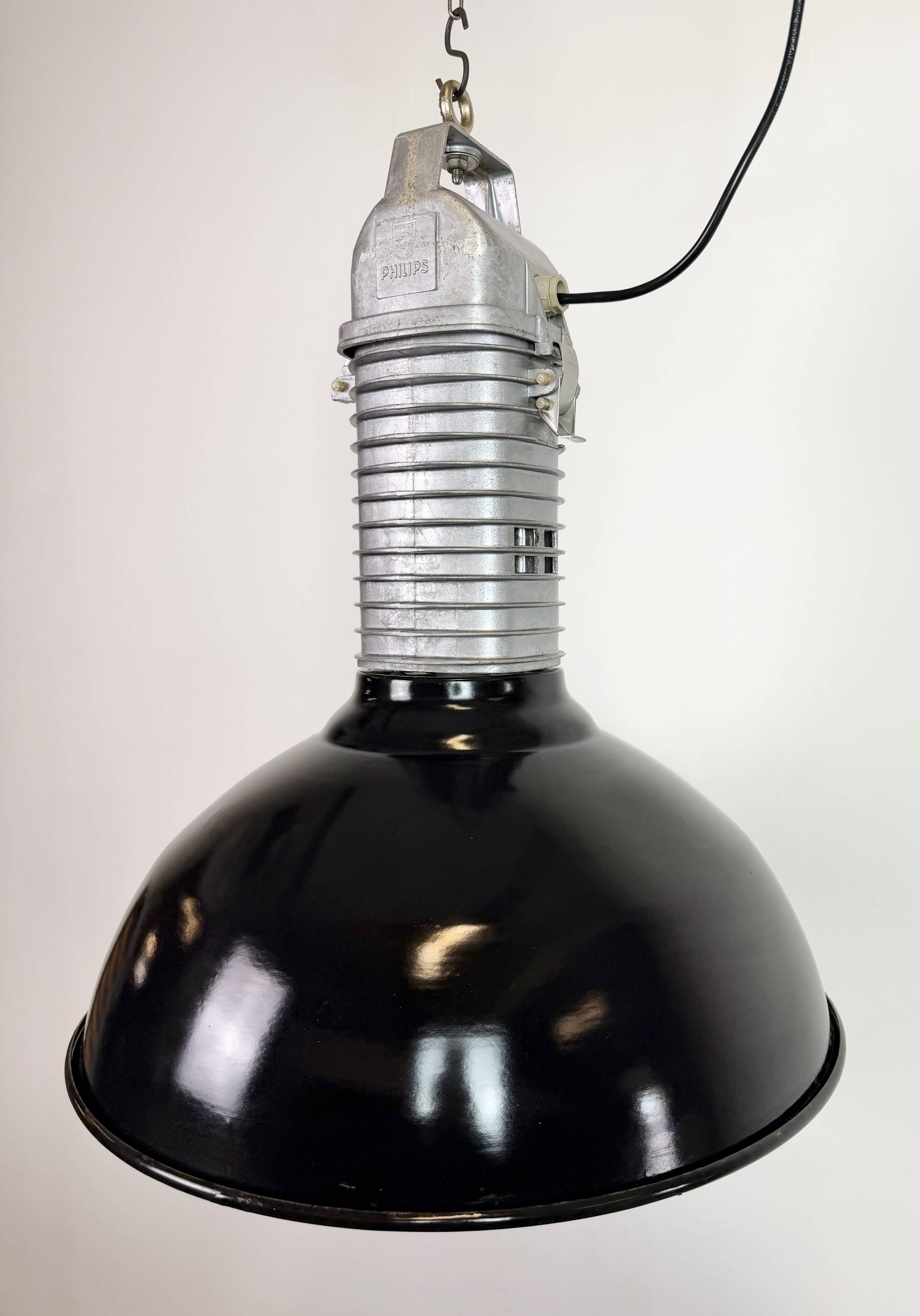 Large Industrial Black Enamel Factory Pendant Lamp from Philips, 1960s