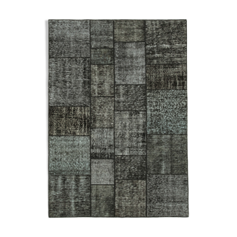 Handmade Anatolian Vintage 171 cm x 242 cm Black Patchwork Carpet