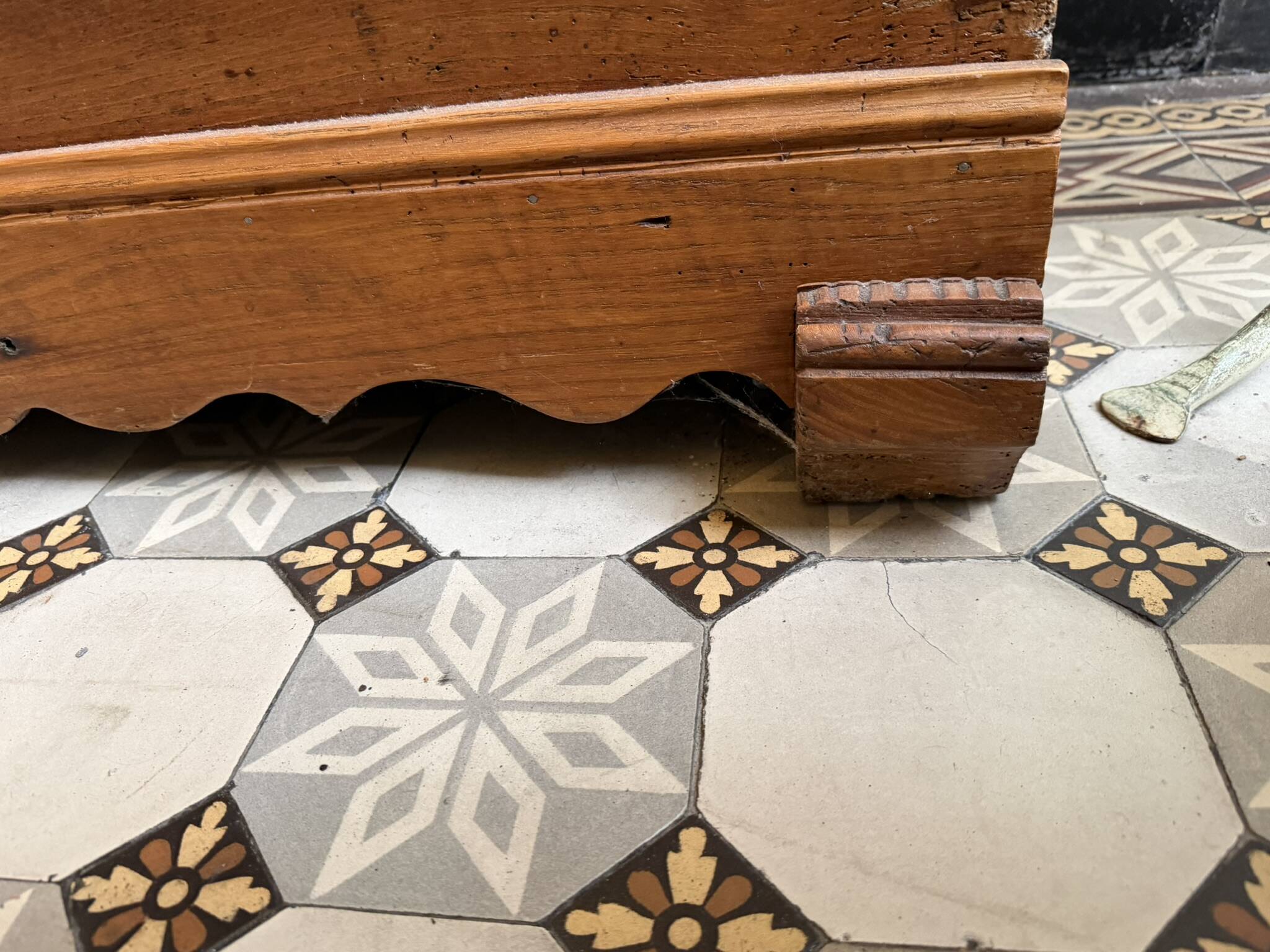 Rustic carved wooden chest trunk
