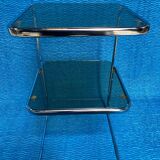 Vintage 1970s coffee table square chrome base u-shaped oval profile