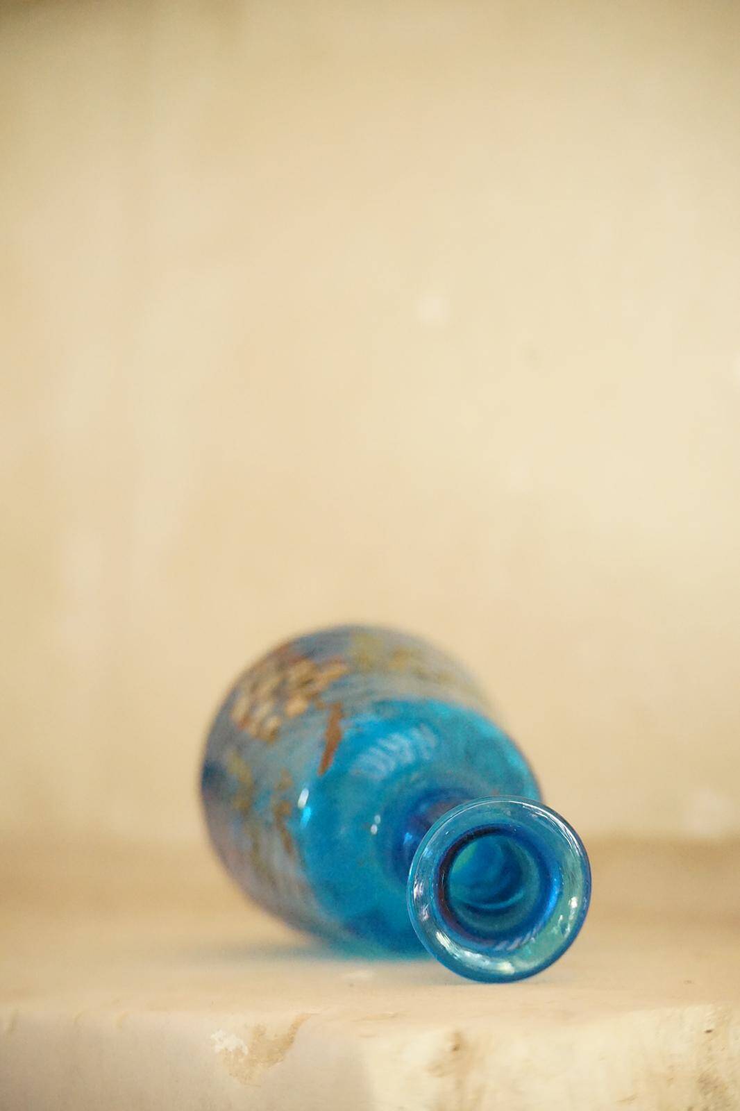 Legras blue enamelled glass carafe with wisteria decoration