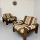 2 fauteuils armchair en bois et tissu vintage design années 70