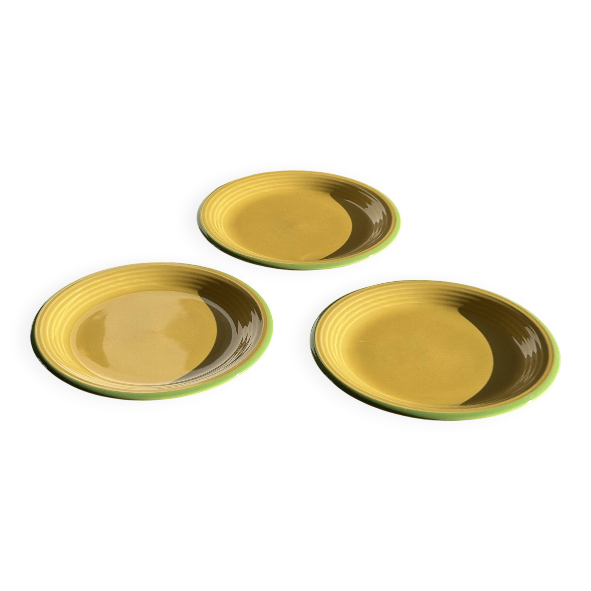 Set of 3 large flat green Italian plates D28.5