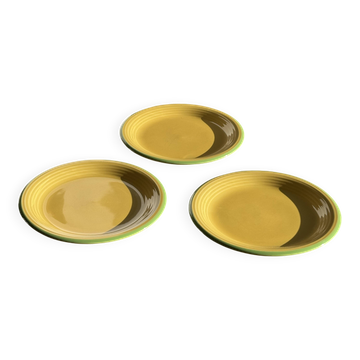 Set of 3 large flat green Italian plates D28.5