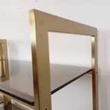 Artelano vintage bookcase shelves in gold metal smoked glass from the 70s
