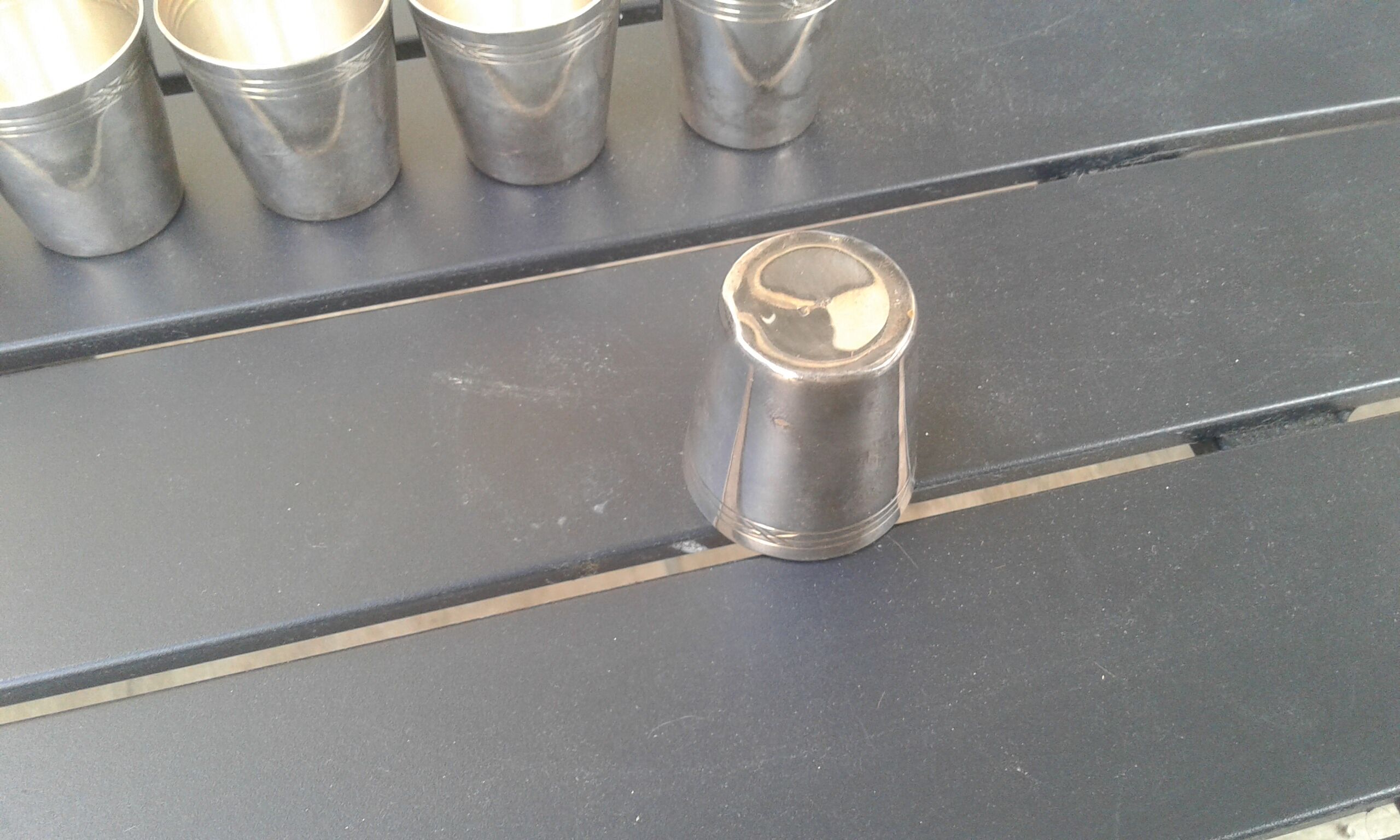 6 small silver glasses for brandy.