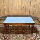 Table basse de style Louis XVI en merisier en marbre de Carrare