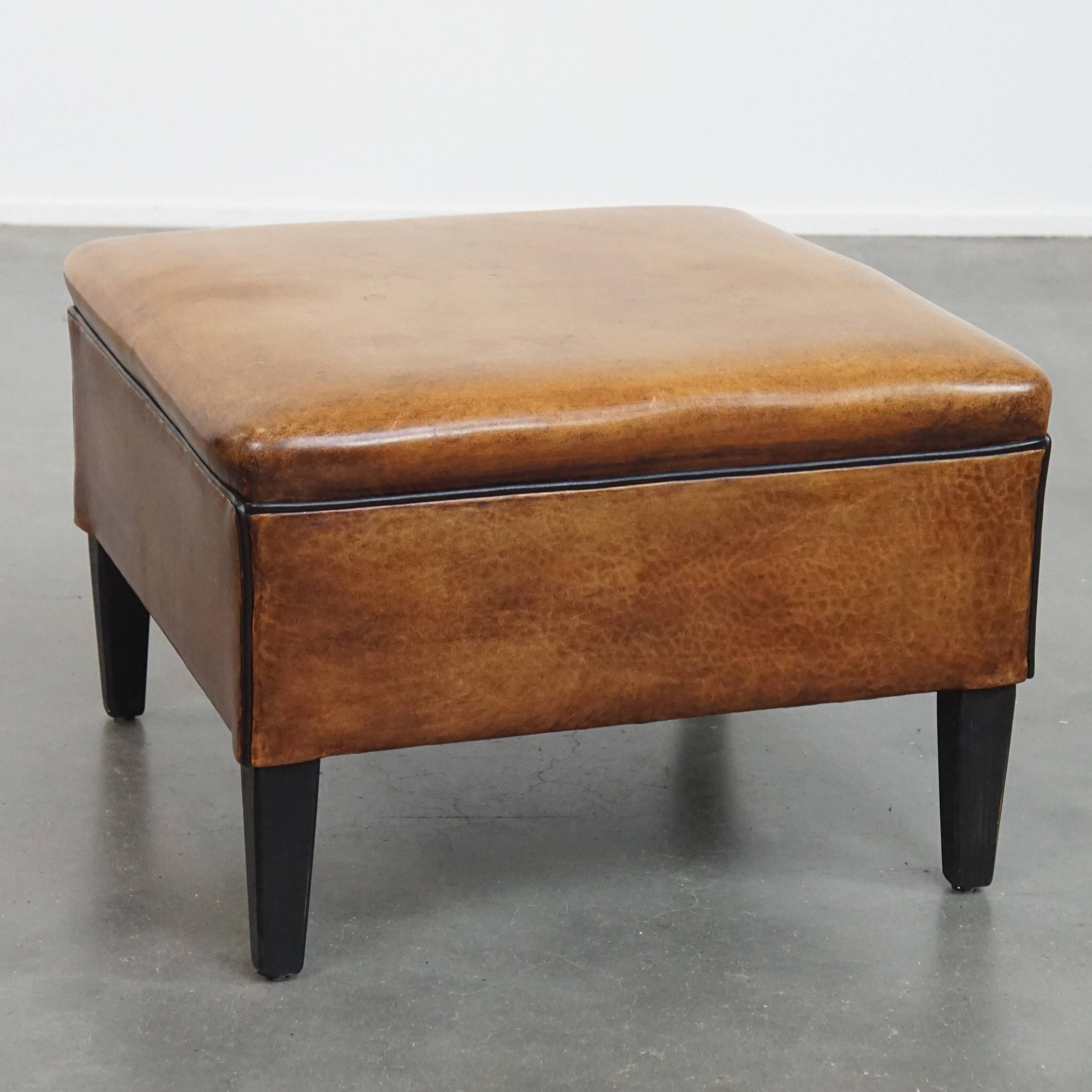 Square Sheepskin Leather Ottoman