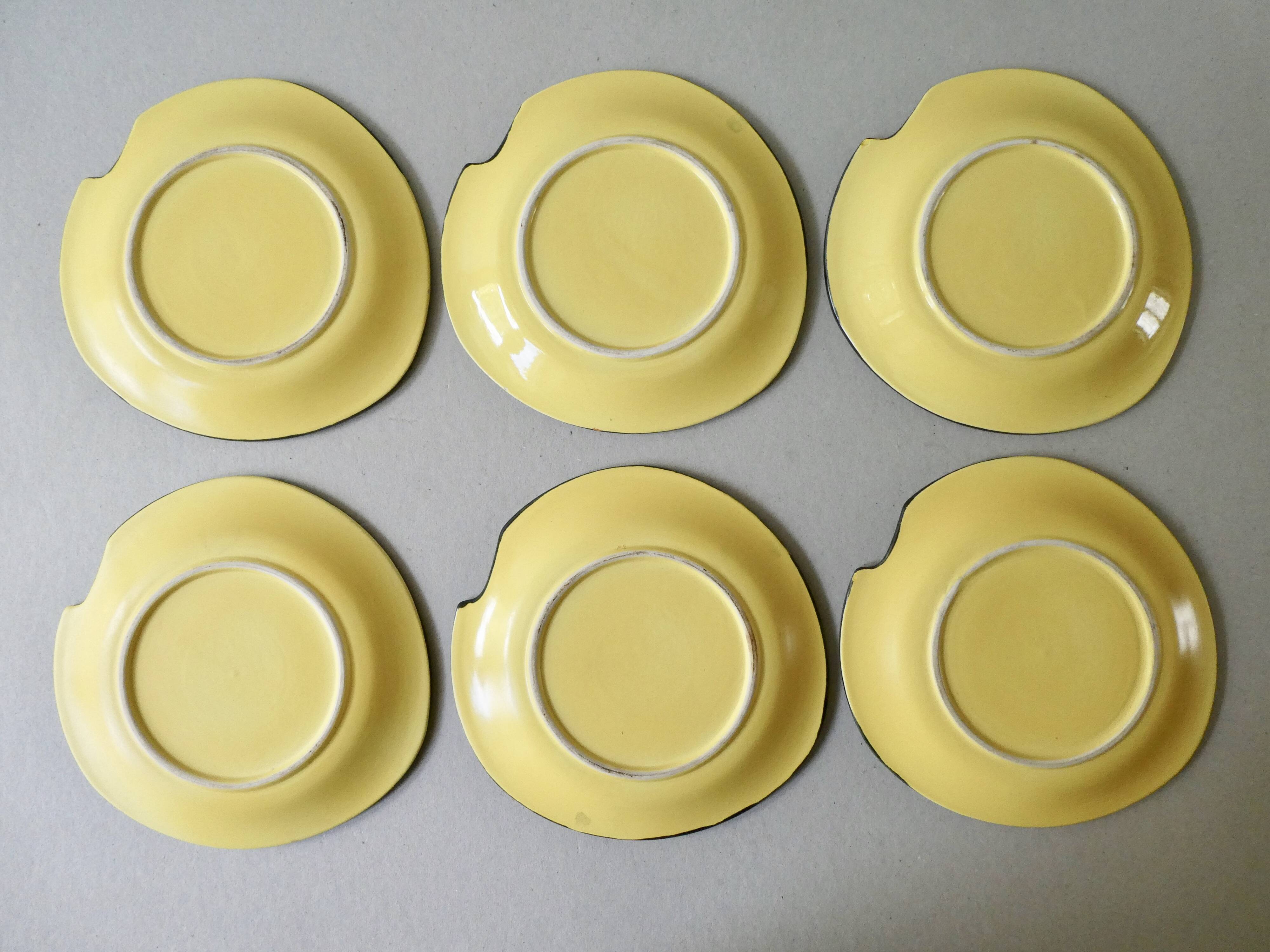 Set of 6 flat ceramic plates, free form, 50s