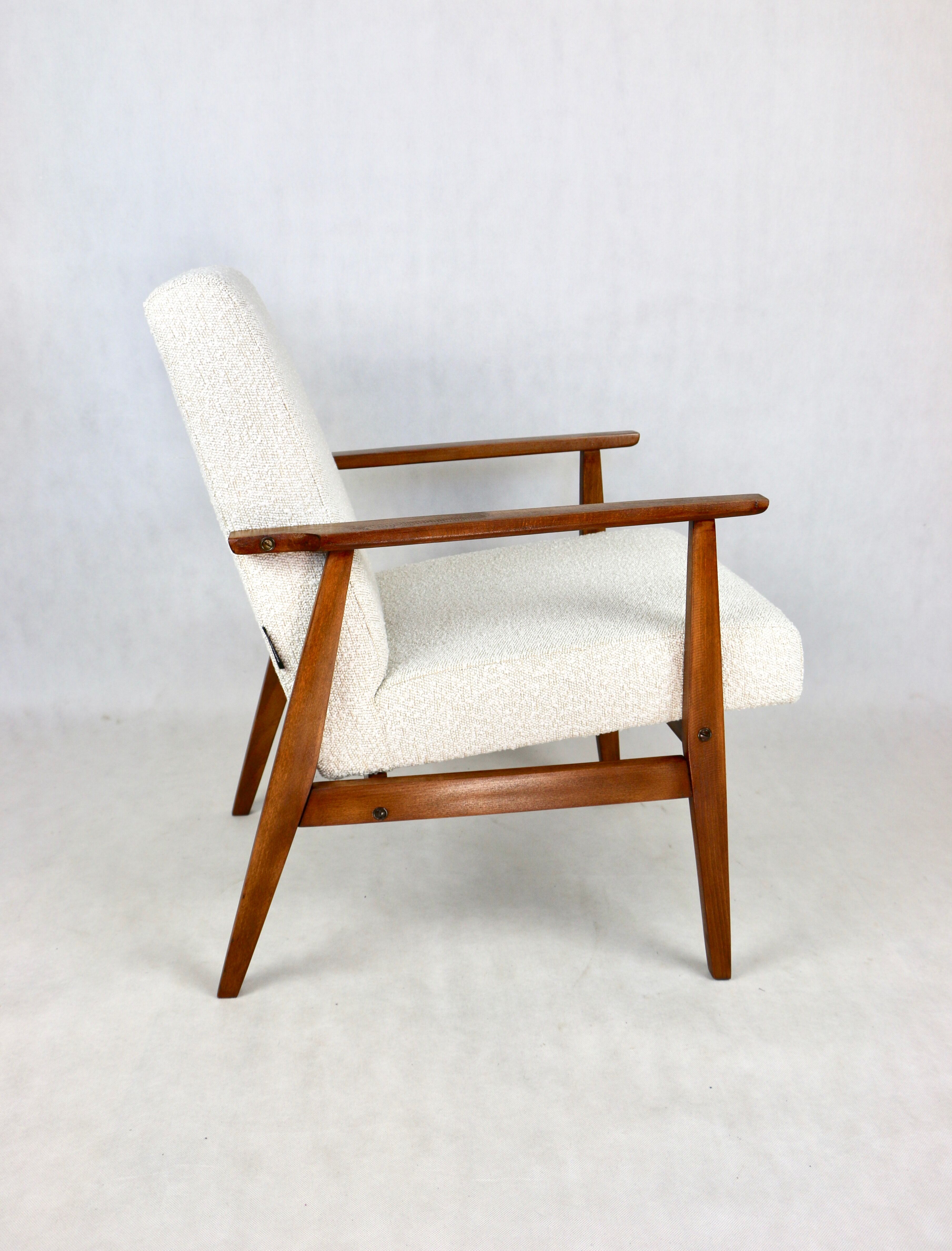 Fauteuil boucle ivoire blanc vintage, années 1970