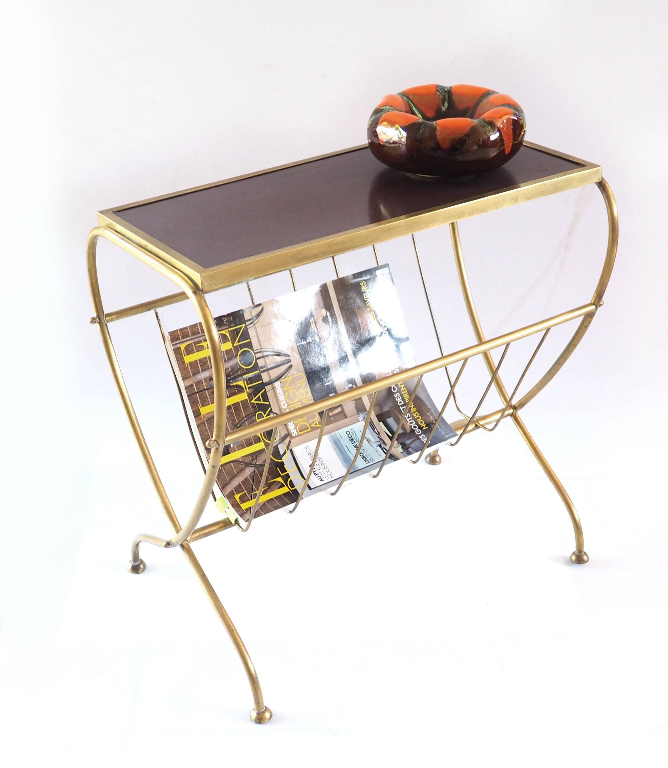 Brass magazine rack with shelf