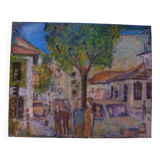 HS PAINTING/CANVAS GENRE SCENE ANIMAL STREET signed lower right J.SCARDO