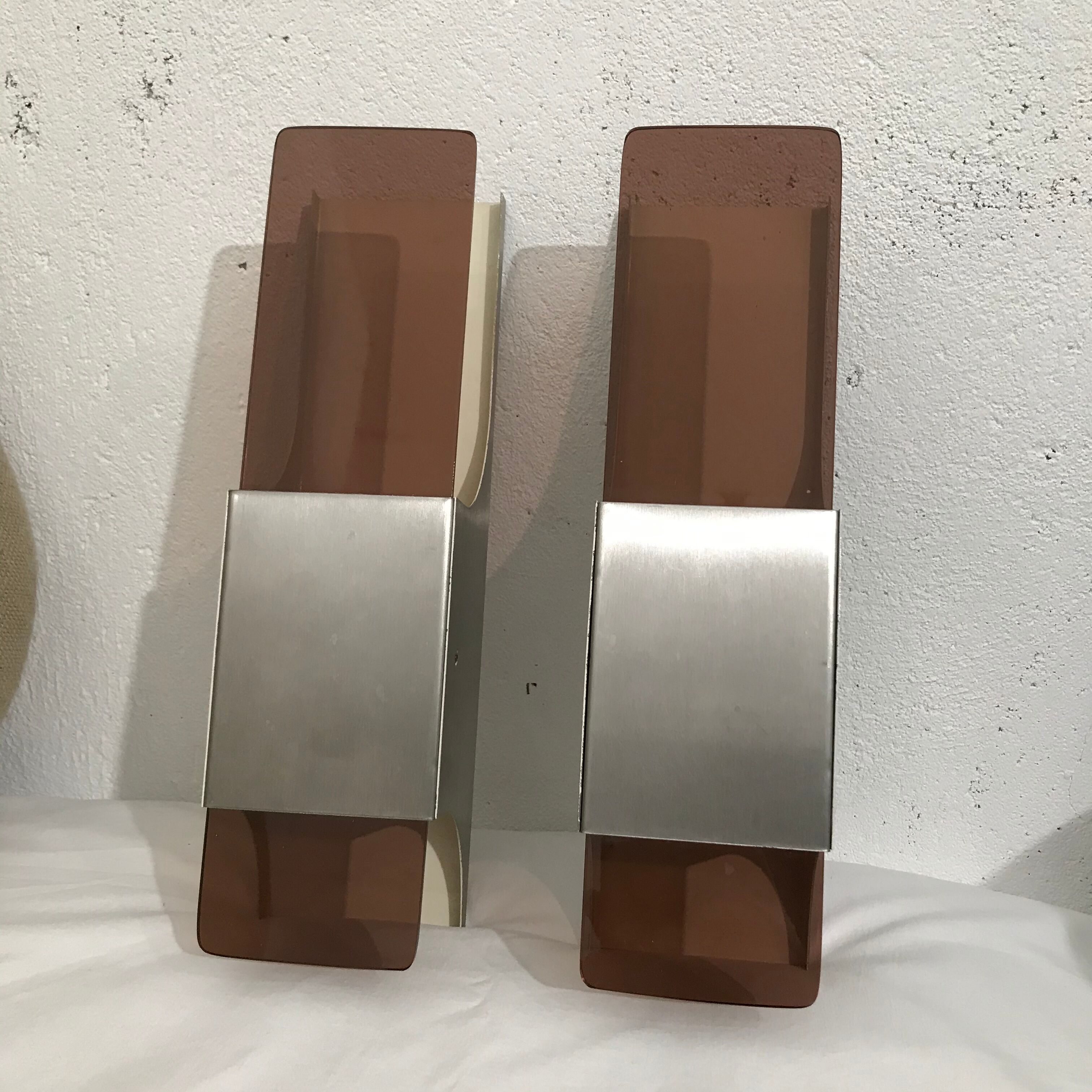 Pair of metal and plexiglass sconces 1970