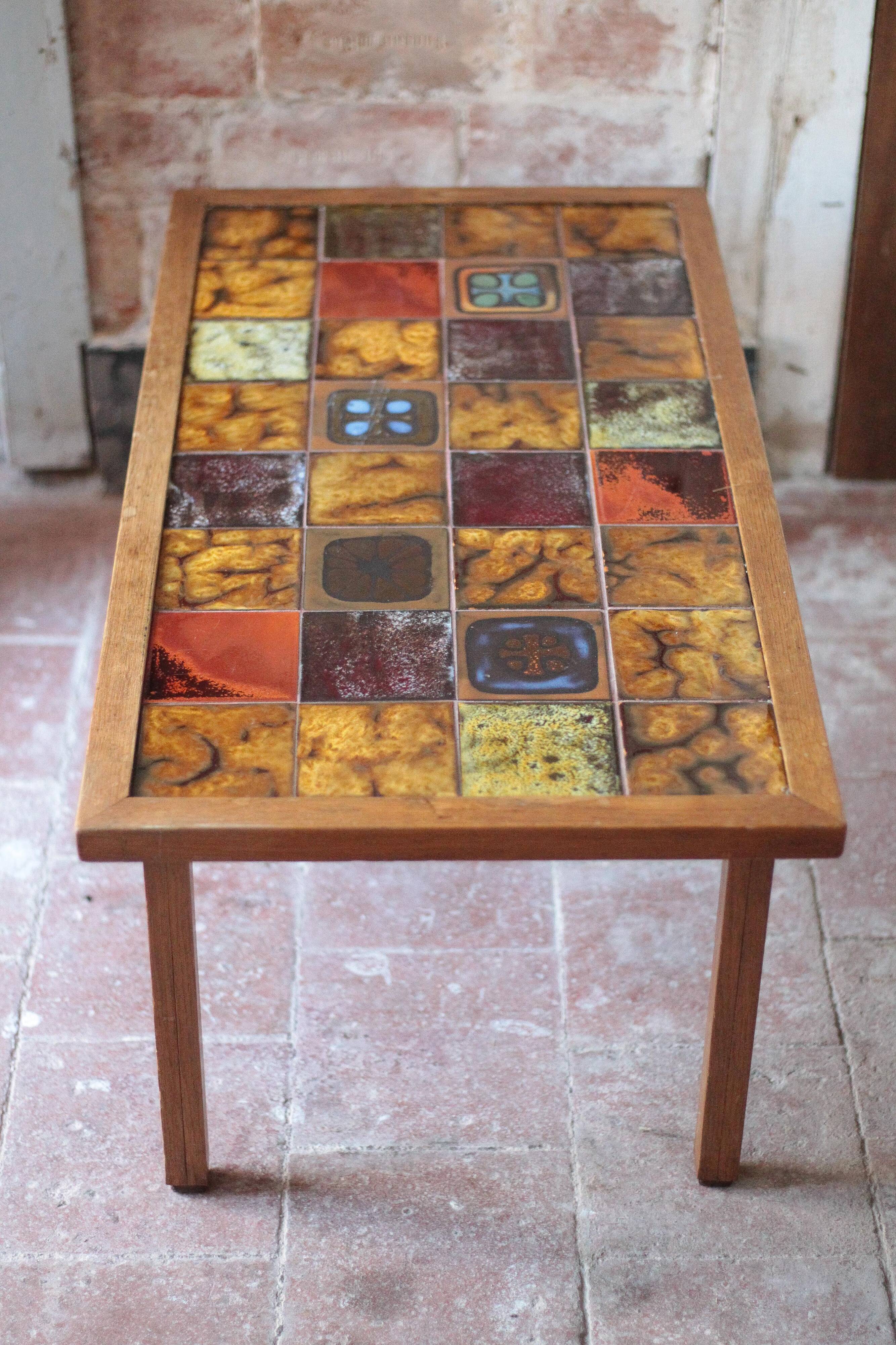 1960s geometric tiled brutalist coffee table by Jean Gregorieff