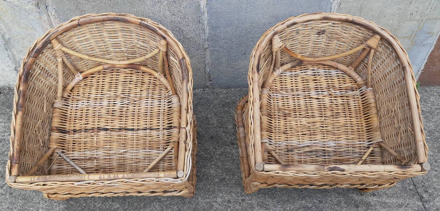 Pair of wicker and rattan armchairs.