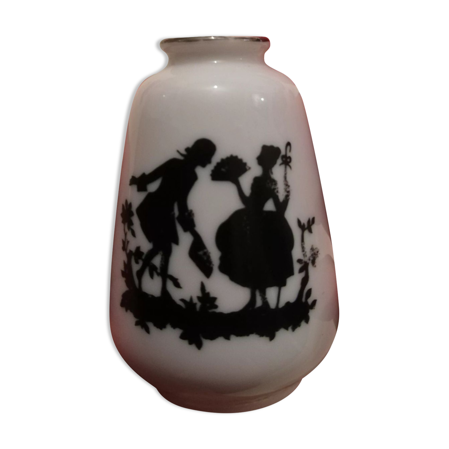 Small porcelain soliflore representing silhouettes couple 18th century
