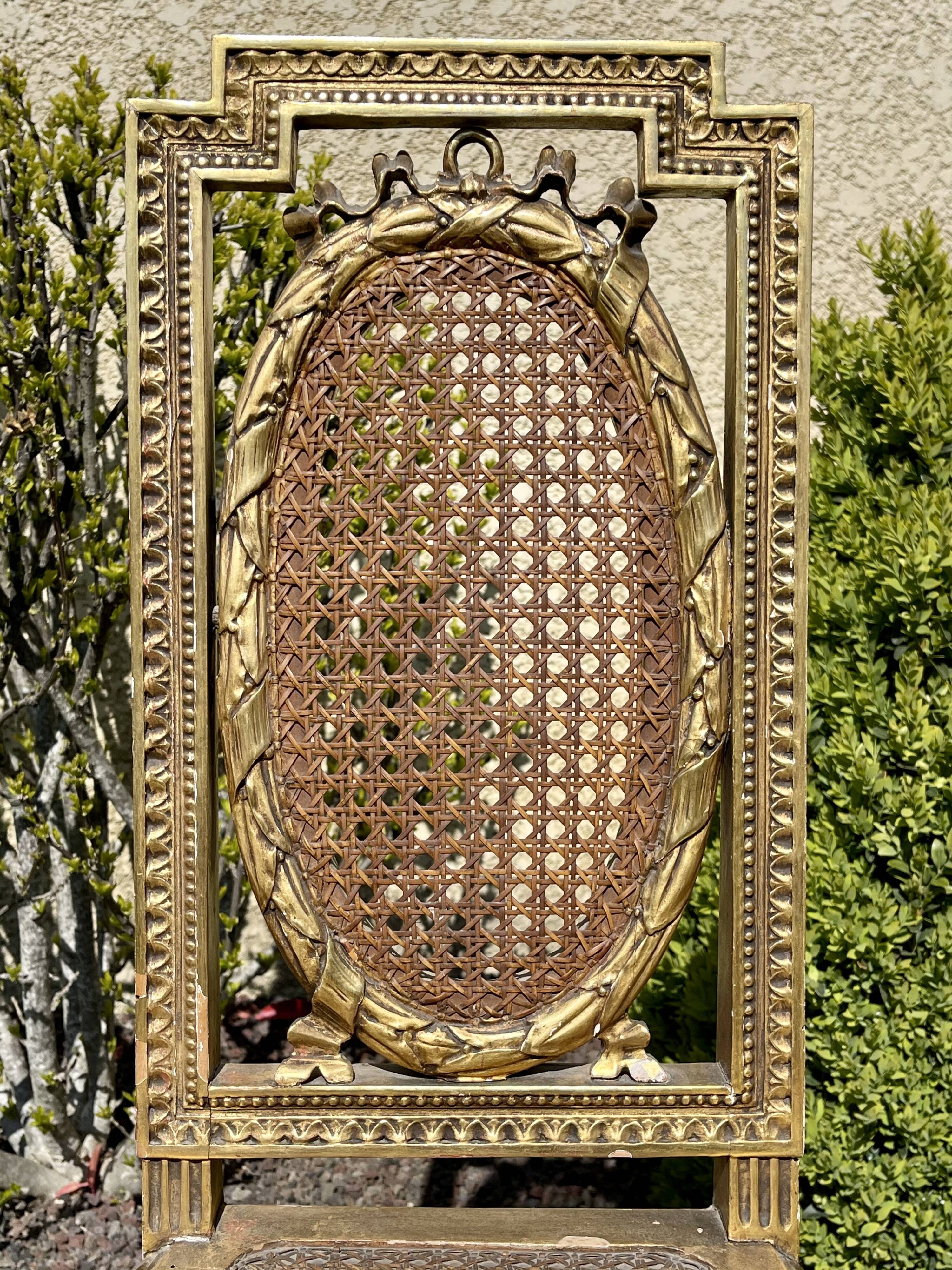 Pair of Golden Wood Chairs - Louis XVI Style Cannage