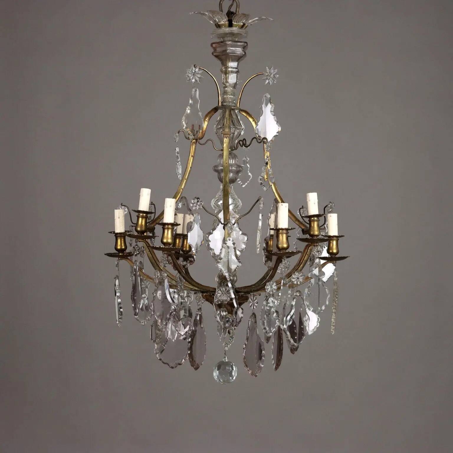 Antique chandelier in glass and gilded metal, Italy, 19th century
