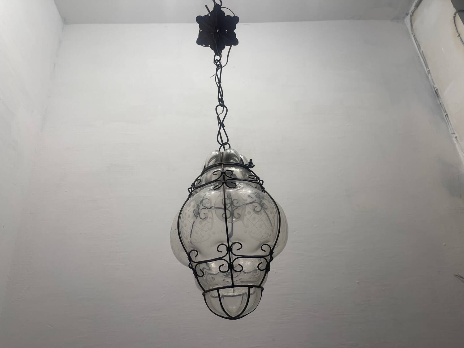 Large Murano Glass Wrought Iron Light Pendant 1950’s