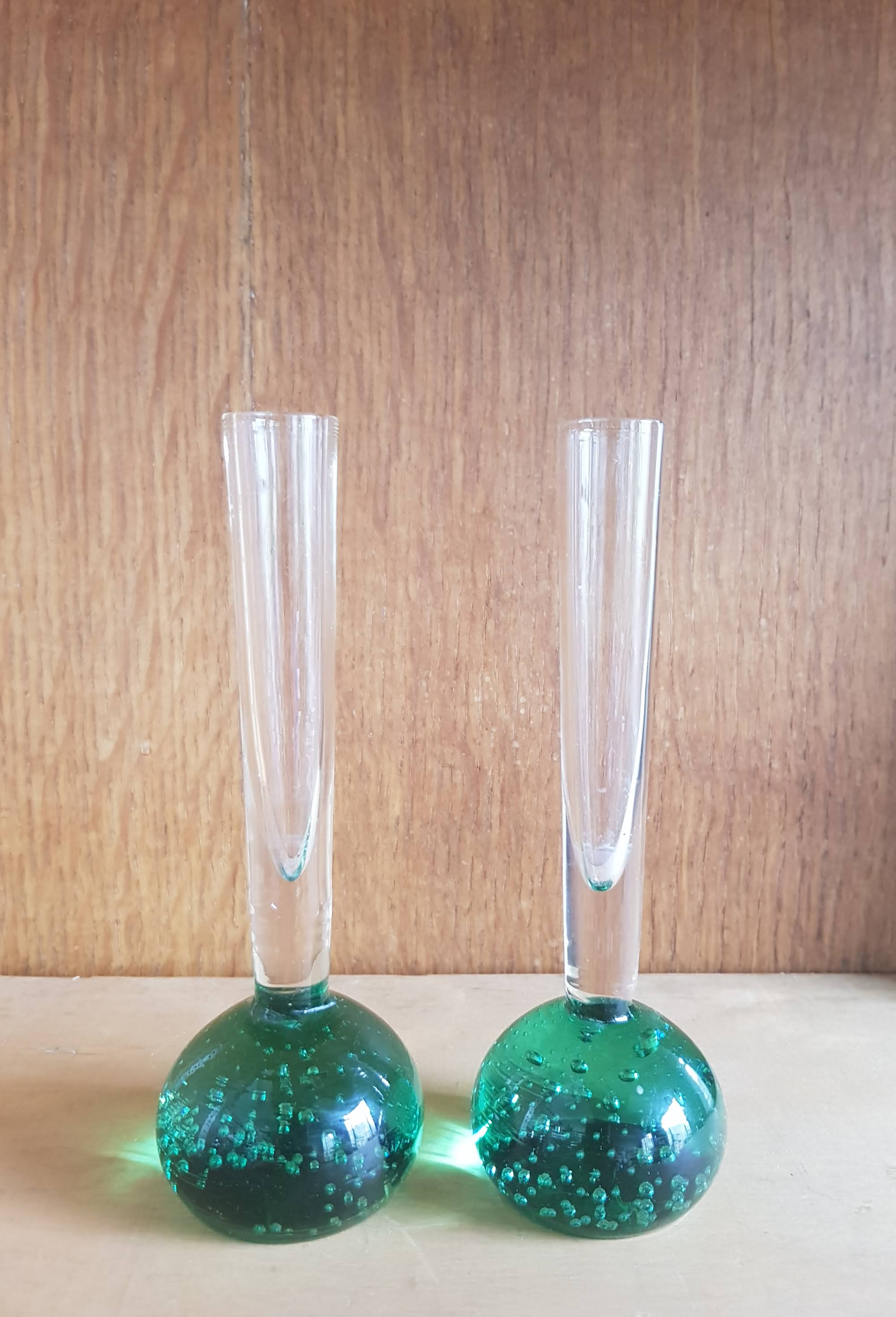 Set of Two Scandinavian Soliflore Bubble Glass Vases, 1960s