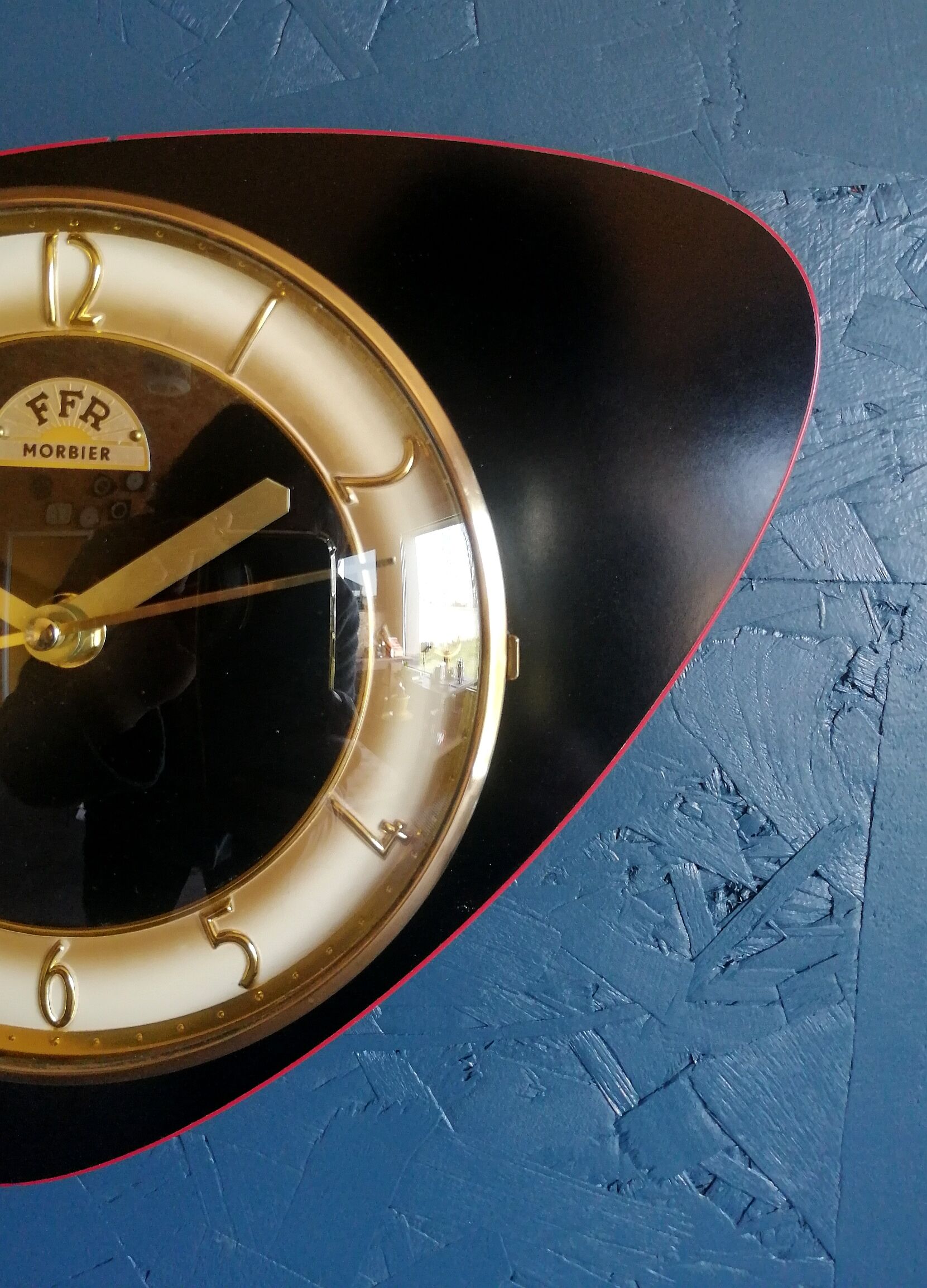 Vintage clock, wall clock "FFR Morbier red and black"
