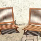 Pair of heaters 60s solid teak two-tone cushions