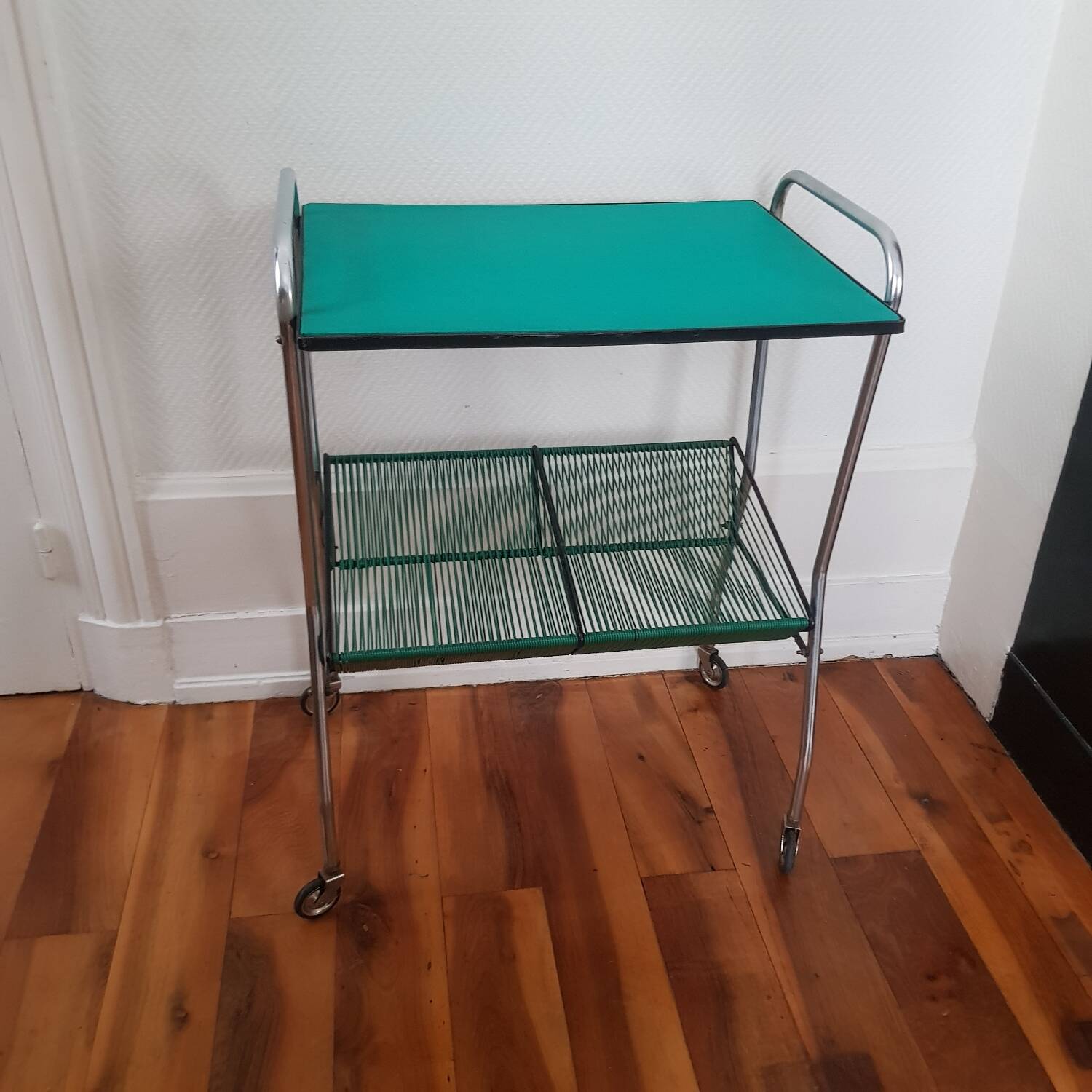 1950s vinyl storage side table