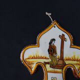 Polychrome earthenware holy water font signed Henriot Quimper from the 60s vintage