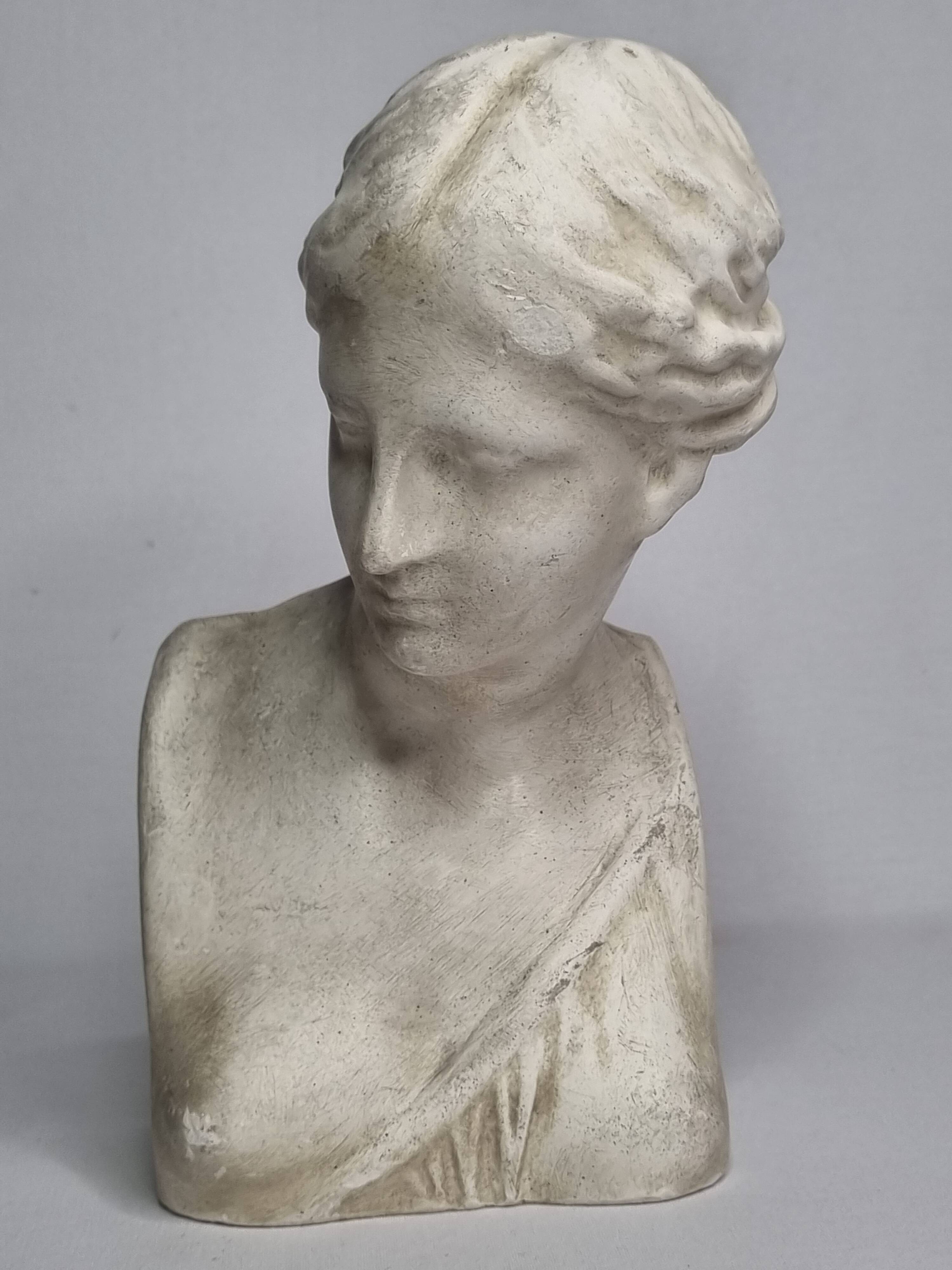 Antique goddess bust in patinated plaster, old, 27 cm