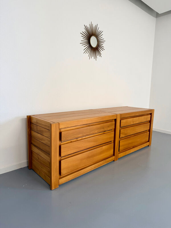 Enfilade basse Regain en orme massif design français années 70 vintage