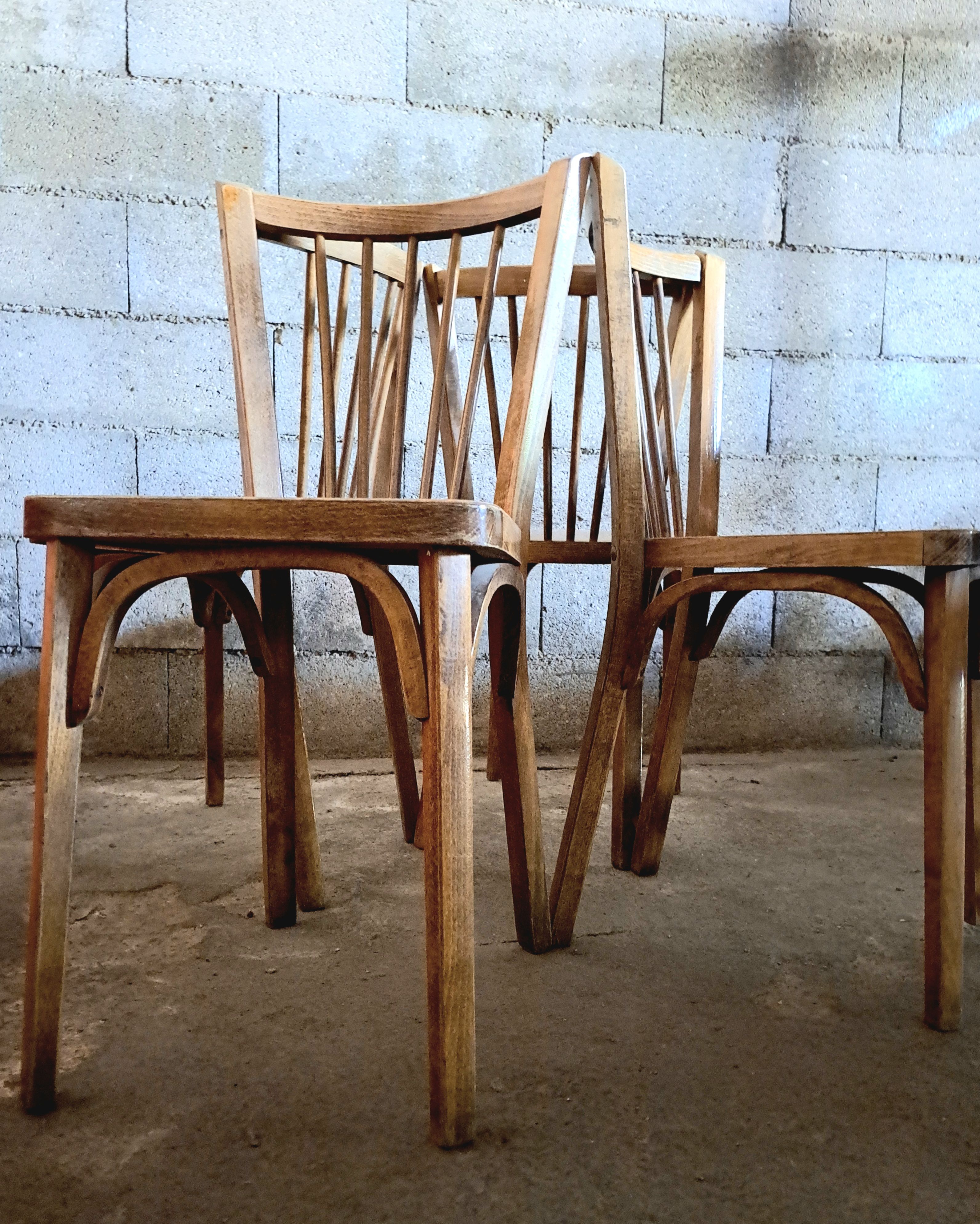 Set de 4 chaises  bistrot salon baumann 1930 bois courbé