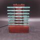 Desny Demeter glass and wood lamp, modernist art deco reissue