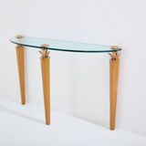 Solid oak and bronze glass console signed Garouste & Bonetti 1995