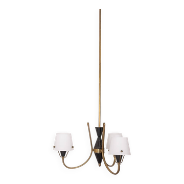 Vintage 50's chandelier with three lights in glass, italian design
