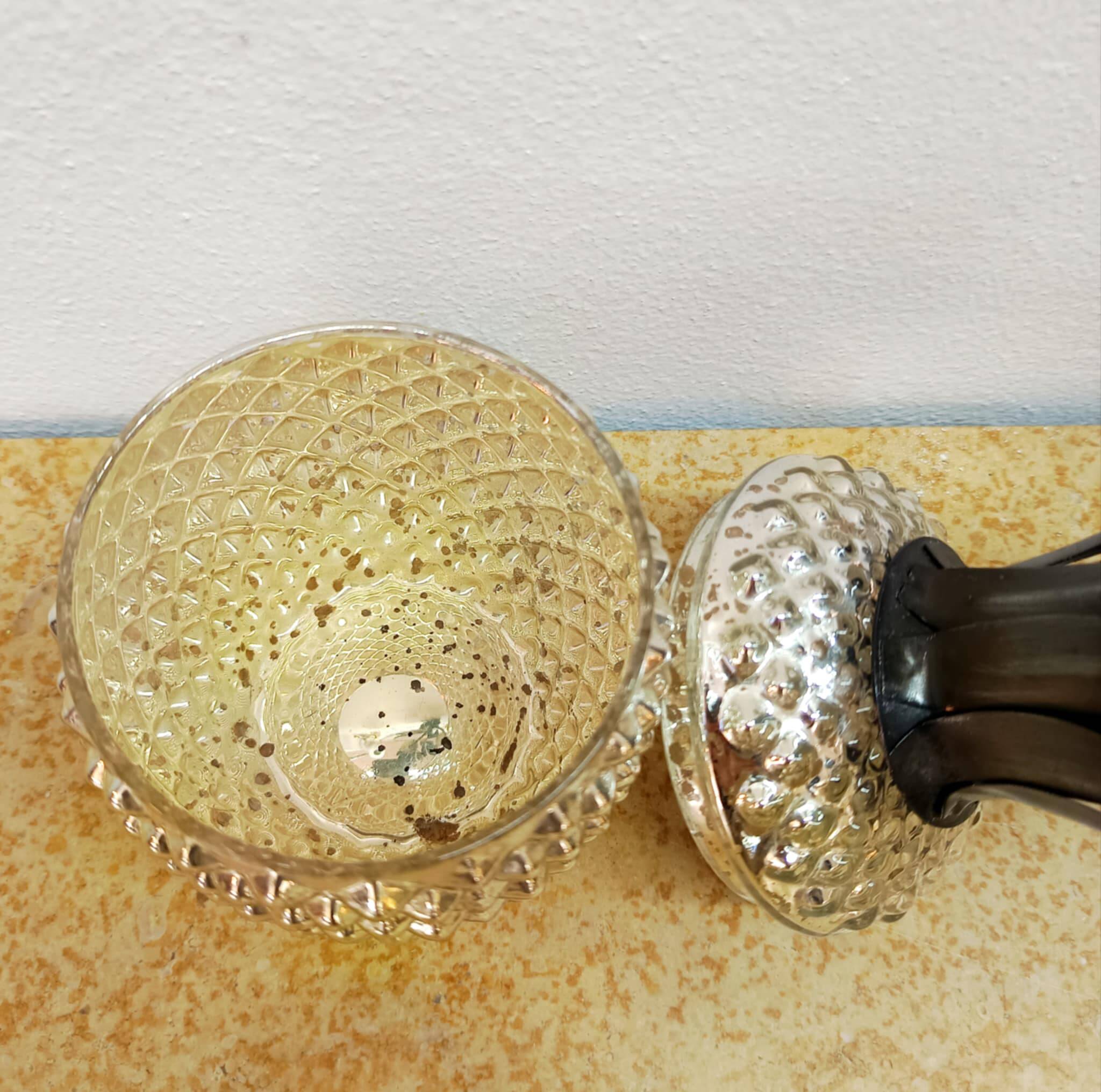 Vintage glass pineapple bonbonnière with eglomisé.