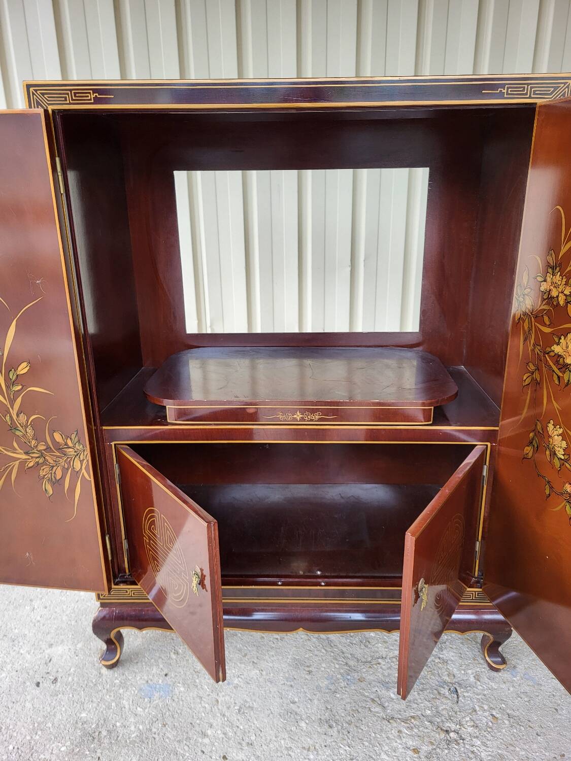 Chinese lacquered TV cabinet L 1m H 1.34m D 0.50m