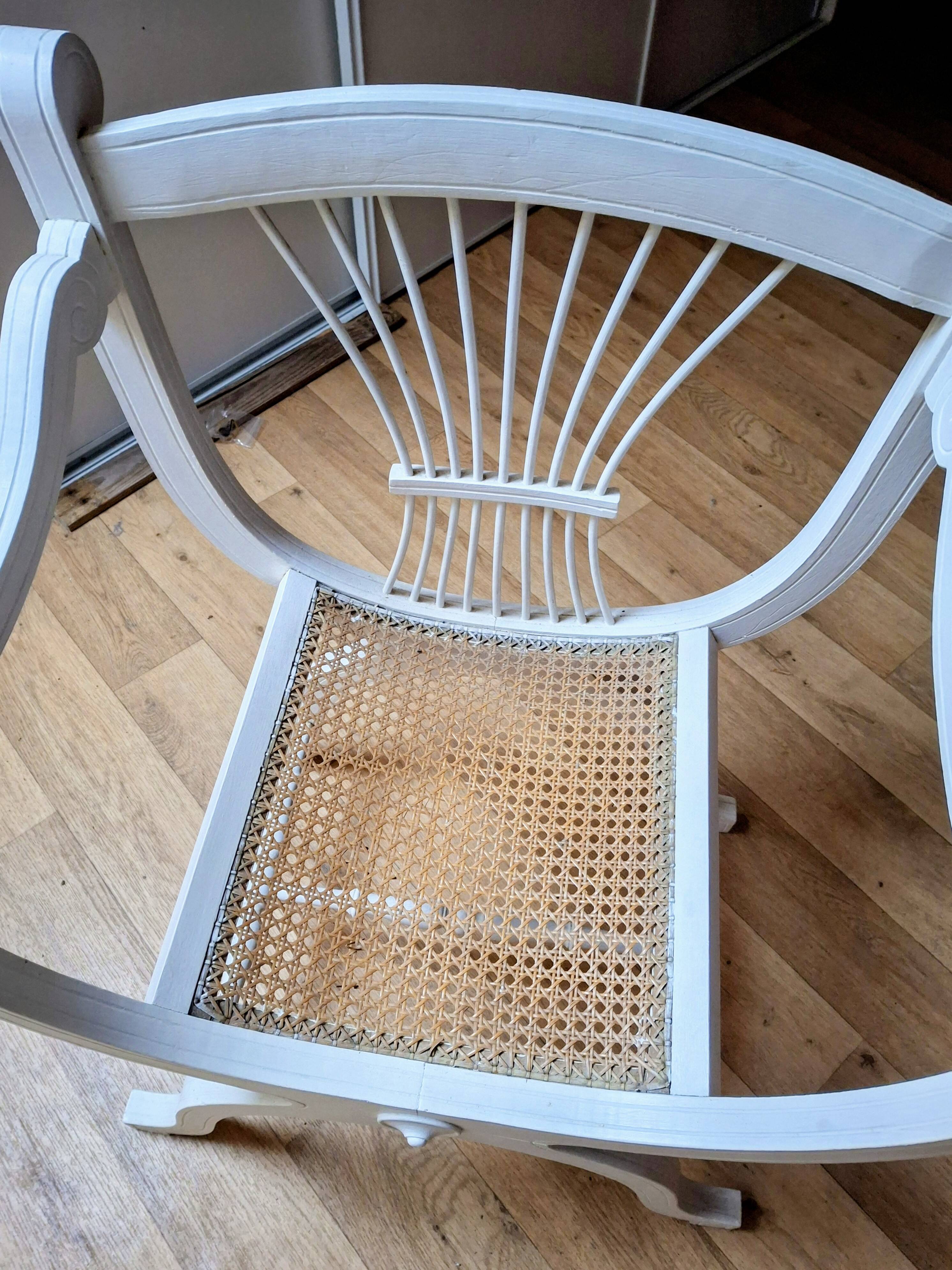 white Dagobert armchair with caning