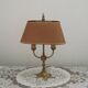 French Mid Century Brass Boulotte 2 Light Table Lamp Brown Shade