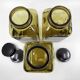 3 molded amber glass pharmacy bottles • Bakelite stoppers • 1950